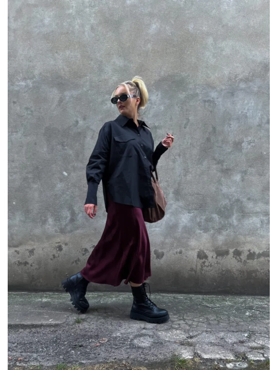 Bordowa satynowa spódnica midi Malta